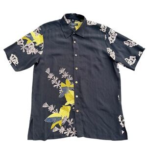 Citron Mens Silk Goldfish Floral Print Short Sleeve Button Up Shirt Top‎ Small